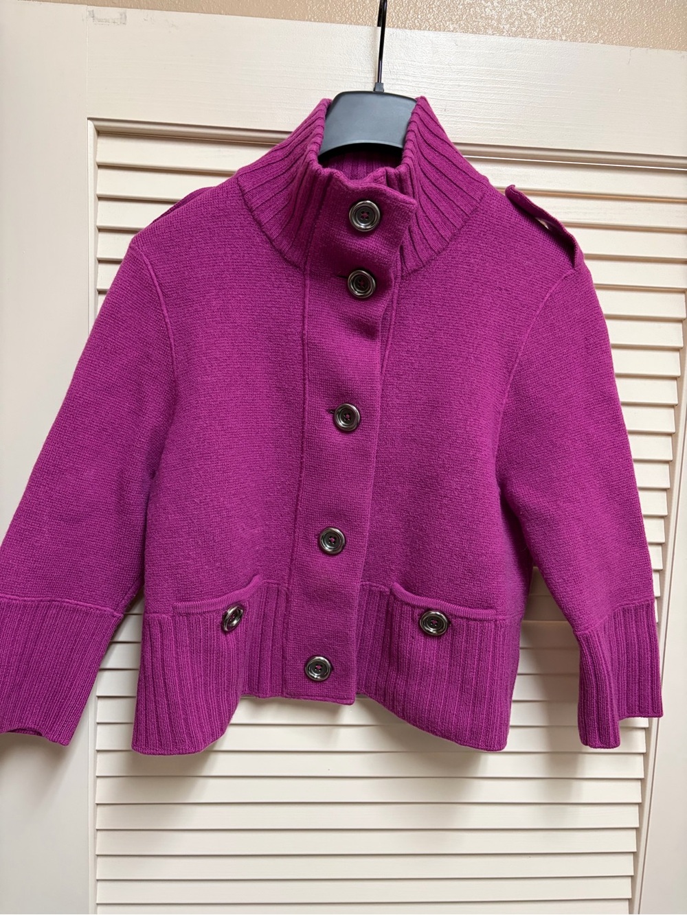 Carlisle Wool Sweater Jacket Womens XXL Pink Button Cardigan Epaulet Cropped